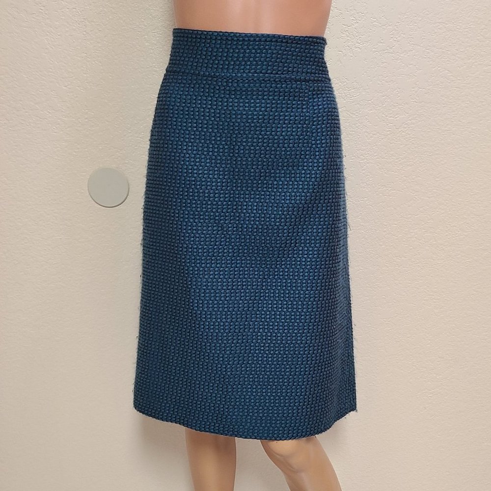 RED VALENTINO BLUE BUBBLE TEXTURE TWEED SKIRT A-LINE WOOL BLEND sz US 12